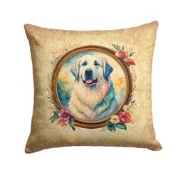 14 x 14 in. Unisex Great Pyrenees & Flowers Fabric Decorative Pillow