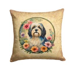14 x 14 in. Unisex Havanese & Flowers Fabric Decorative Pillow
