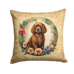 14 x 14 in. Unisex Irish Water Spaniel & Flowers Fabric Decorative Pillow