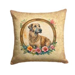 14 x 14 in. Unisex Irish Wolfhound & Flowers Fabric Decorative Pillow