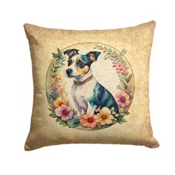 14 x 14 in. Unisex Jack Russell Terrier & Flowers Fabric Decorative Pillow