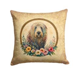 14 x 14 in. Unisex Komondor & Flowers Fabric Decorative Pillow