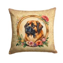 14 x 14 in. Unisex Leonberger & Flowers Fabric Decorative Pillow