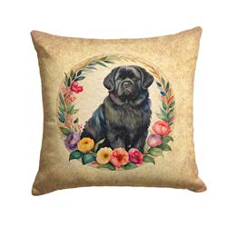 14 x 14 in. Unisex Foundland & Flowers Fabric Decorative Pillow