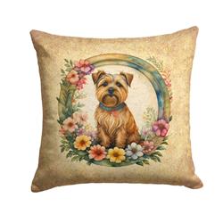 14 x 14 in. Unisex Norfolk Terrier & Flowers Fabric Decorative Pillow