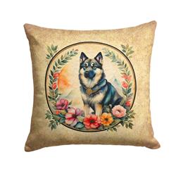 14 x 14 in. Unisex Norwegian Elkhound & Flowers Fabric Decorative Pillow