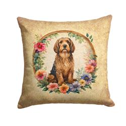 14 x 14 in. Unisex Otterhound & Flowers Fabric Decorative Pillow