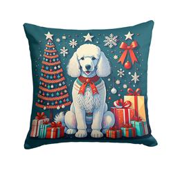 14 x 14 in. Unisex White Poodle Christmas Fabric Decorative Pillow