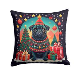 14 x 14 in. Unisex Black Pug Christmas Fabric Decorative Pillow