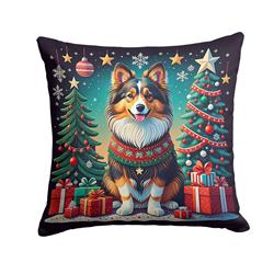 14 x 14 in. Unisex Sheltie Christmas Fabric Decorative Pillow