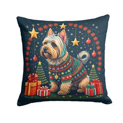 14 x 14 in. Unisex Silky Terrier Christmas Fabric Decorative Pillow