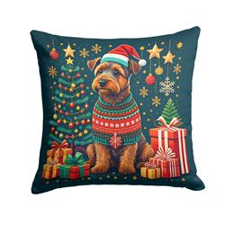 14 x 14 in. Unisex Welsh Terrier Christmas Fabric Decorative Pillow