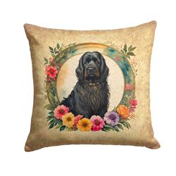 14 x 14 in. Unisex Briard & Flowers Fabric Decorative Pillow