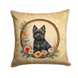 14 x 14 in. Unisex Cairn Terrier & Flowers Fabric Decorative Pillow
