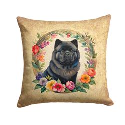 14 x 14 in. Unisex Black Chow Chow & Flowers Fabric Decorative Pillow