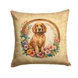 14 x 14 in. Unisex Cocker Spaniel & Flowers Fabric Decorative Pillow