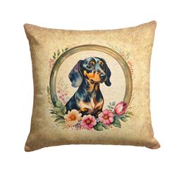 14 x 14 in. Unisex Dachshund & Flowers Fabric Decorative Pillow