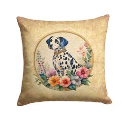 14 x 14 in. Unisex Dalmatian & Flowers Fabric Decorative Pillow