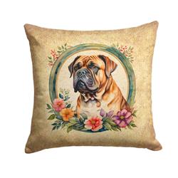 14 x 14 in. Unisex Dogue de Bordeaux & Flowers Fabric Decorative Pillow