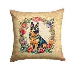 14 x 14 in. Unisex German Shepherd & Flowers Fabric Decorative Pillow