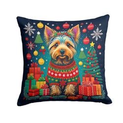 14 x 14 in. Unisex Australian Terrier Christmas Fabric Decorative Pillow