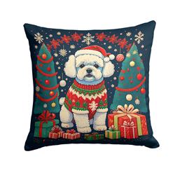 14 x 14 in. Unisex Bichon Frise Christmas Fabric Decorative Pillow