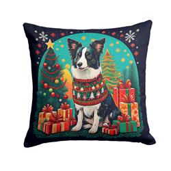 14 x 14 in. Unisex Border Collie Christmas Fabric Decorative Pillow