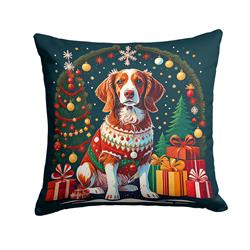 14 x 14 in. Unisex Brittany Spaniel Christmas Fabric Decorative Pillow