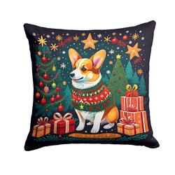 14 x 14 in. Unisex Corgi Christmas Fabric Decorative Pillow