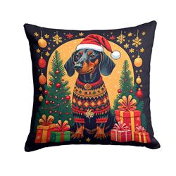 14 x 14 in. Unisex Black & Tan Dachshund Christmas Fabric Decorative Pillow