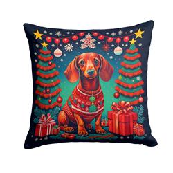 14 x 14 in. Unisex Dachshund Christmas Fabric Decorative Pillow