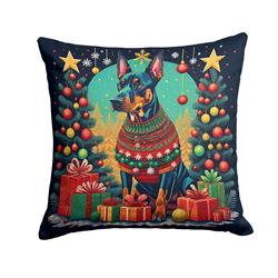 14 x 14 in. Unisex Doberman Pinscher Christmas Fabric Decorative Pillow