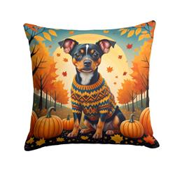 14 x 14 in. Unisex Miniature Pinscher Fall Fabric Decorative Pillow