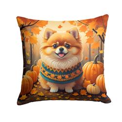 14 x 14 in. Unisex Pomeranian Fall Fabric Decorative Pillow