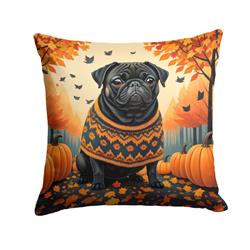 14 x 14 in. Unisex Black Pug Fall Fabric Decorative Pillow