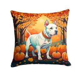 18 x 18 in. Unisex White Pit Bull Terrier Fall Fabric Decorative Pillow