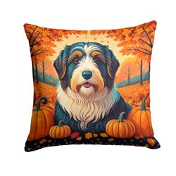 18 x 18 in. Unisex Bearded Collie Fall Fabric Decorative Pillow
