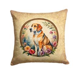 14 x 14 in. Unisex American Foxhound & Flowers Fabric Decorative Pillow