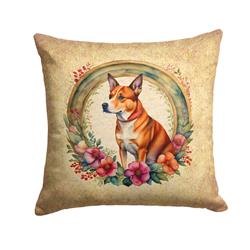 14 x 14 in. Unisex Basenji & Flowers Fabric Decorative Pillow