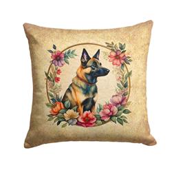 14 x 14 in. Unisex Belgian Malinois & Flowers Fabric Decorative Pillow