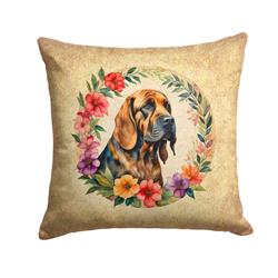 14 x 14 in. Unisex Bloodhound & Flowers Fabric Decorative Pillow