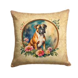 14 x 14 in. Unisex Boxer & Flowers Fabric Decorative Pillow