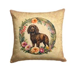14 x 14 in. Unisex Boykin Spaniel & Flowers Fabric Decorative Pillow