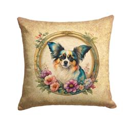 18 x 18 in. Unisex Papillon & Flowers Fabric Decorative Pillow