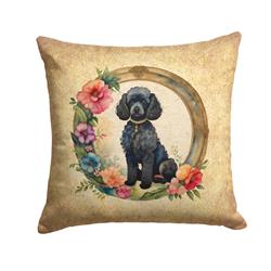 18 x 18 in. Unisex Black Poodle & Flowers Fabric Decorative Pillow