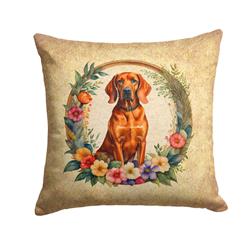 18 x 18 in. Unisex Redbone Coonhound & Flowers Fabric Decorative Pillow