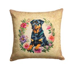 18 x 18 in. Unisex Rottweiler & Flowers Fabric Decorative Pillow