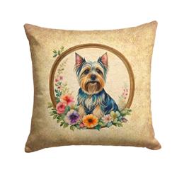 18 x 18 in. Unisex Silky Terrier & Flowers Fabric Decorative Pillow