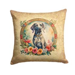 18 x 18 in. Unisex Weimaraner & Flowers Fabric Decorative Pillow