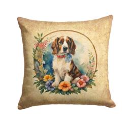18 x 18 in. Unisex Welsh Springer Spaniel & Flowers Fabric Decorative Pillow